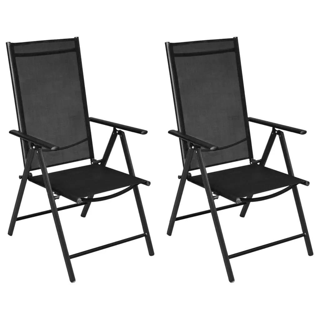 Folding Patio Chairs 2 Pieces Aluminum and Textilene Black Lightweight Outdoor Chairs