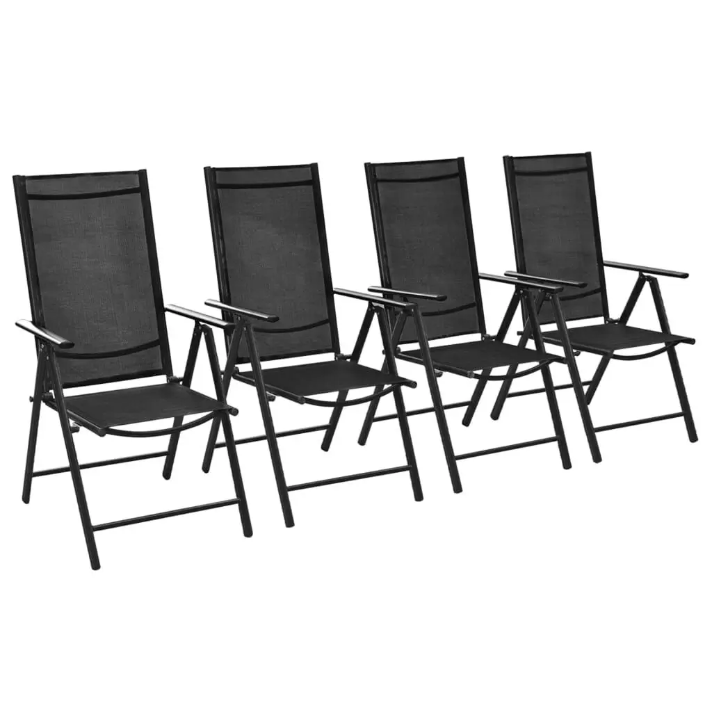 Folding Patio Chairs 4 Pieces Aluminum and Textilene Black Compact Outdoor Seating