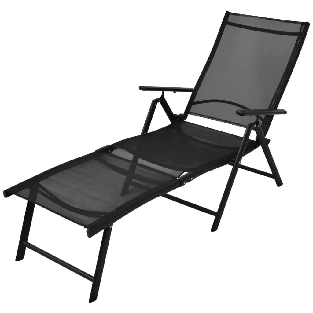 Folding Sun Lounger Aluminum Black Adjustable Outdoor Recliner