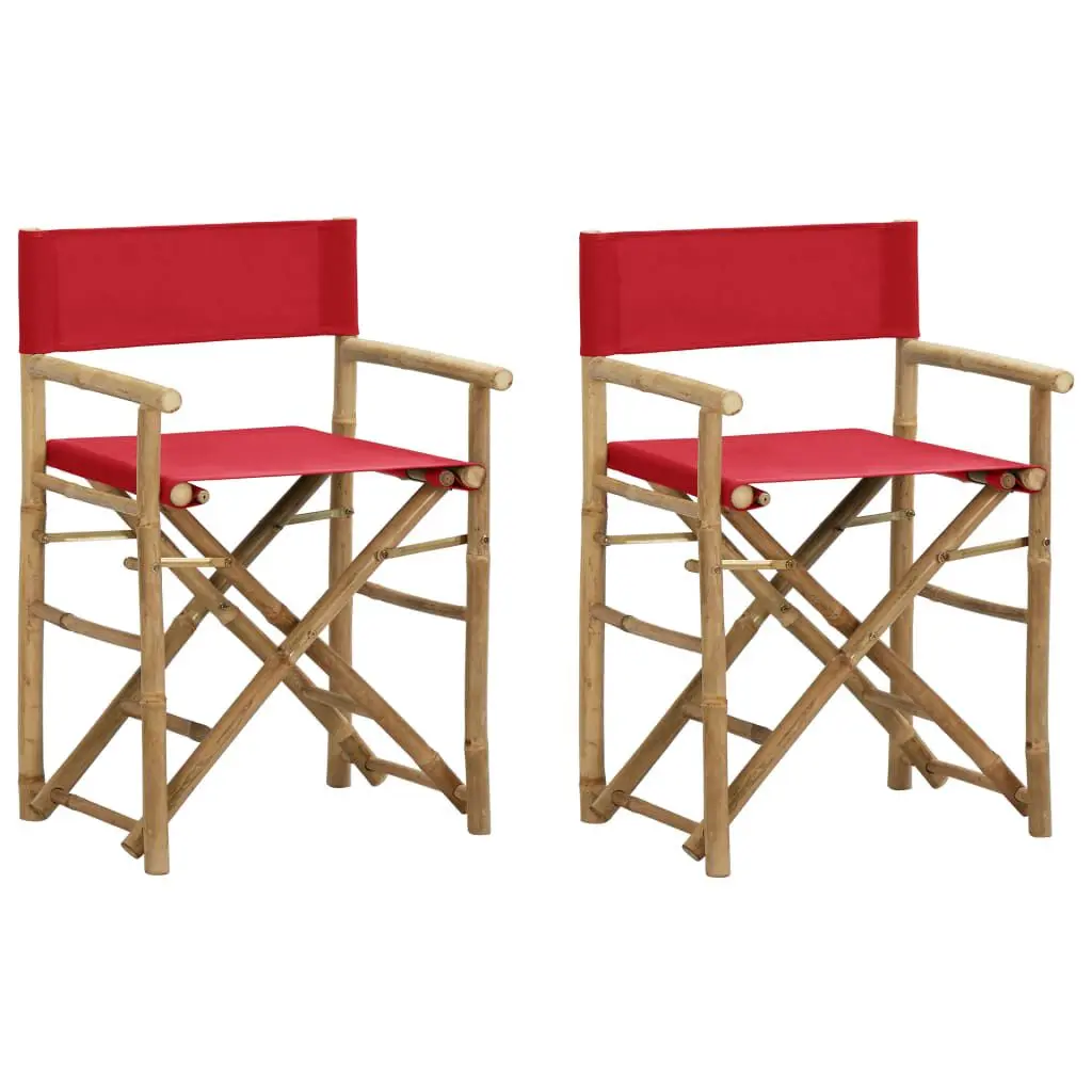 2 Pack Red Bamboo Folding Director's Chairs Fabric Seat Portable