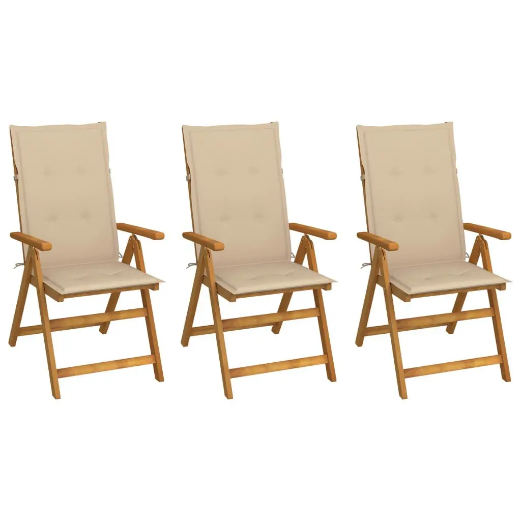 3 Piece Folding Cushioned Solid Acacia Wood Patio Chairs Outdoor Furniture
