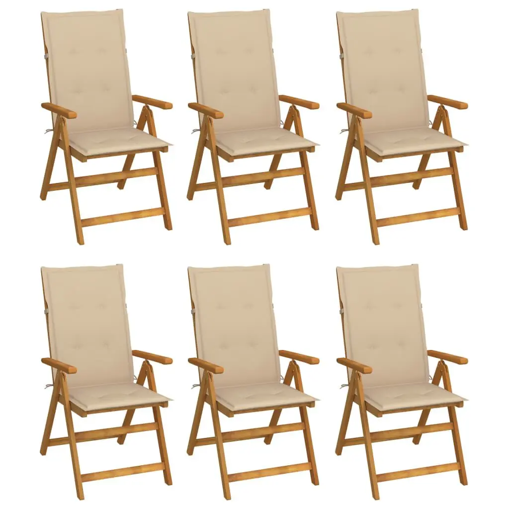 6 Piece Folding Cushioned Solid Acacia Wood Patio Chairs Outdoor Furniture