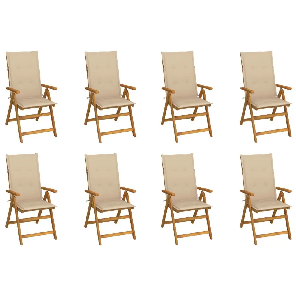 8 Piece Folding Cushioned Solid Acacia Wood Patio Chairs Outdoor Furniture