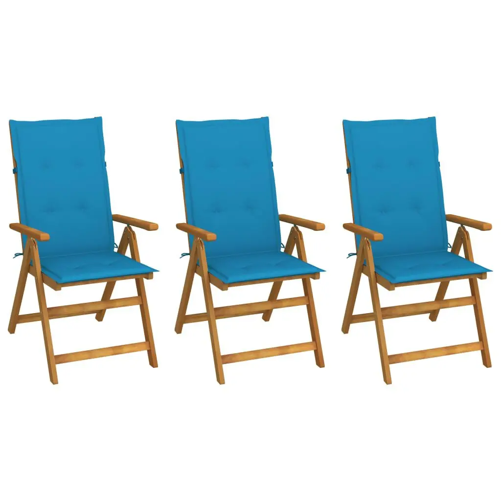 3 Piece Folding Cushioned Solid Acacia Wood Patio Chairs Outdoor Furniture