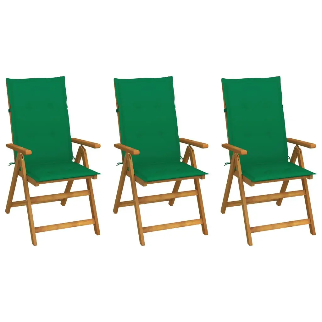 3 Piece Folding Patio Chairs Cushions Solid Acacia Wood Outdoor Furniture