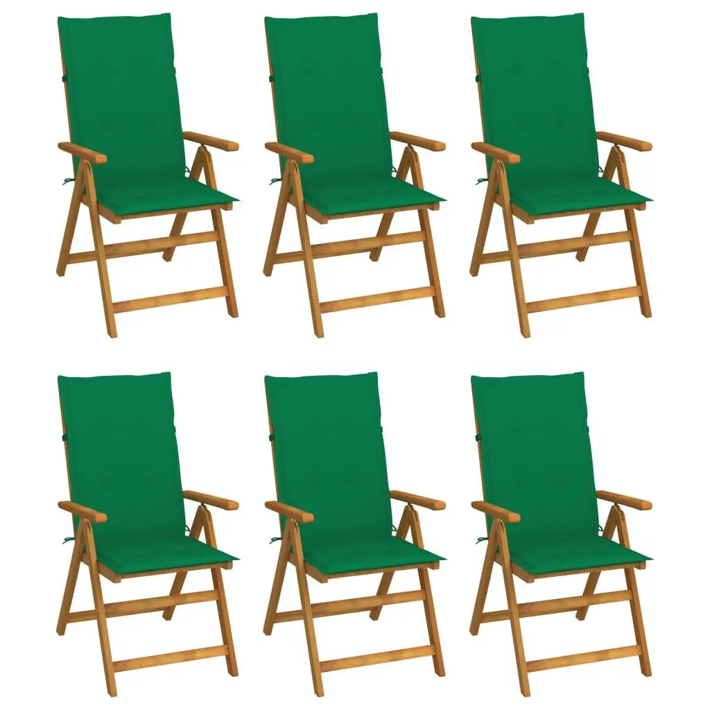 6 Piece Folding Patio Chairs Cushions Solid Acacia Wood Outdoor Furniture