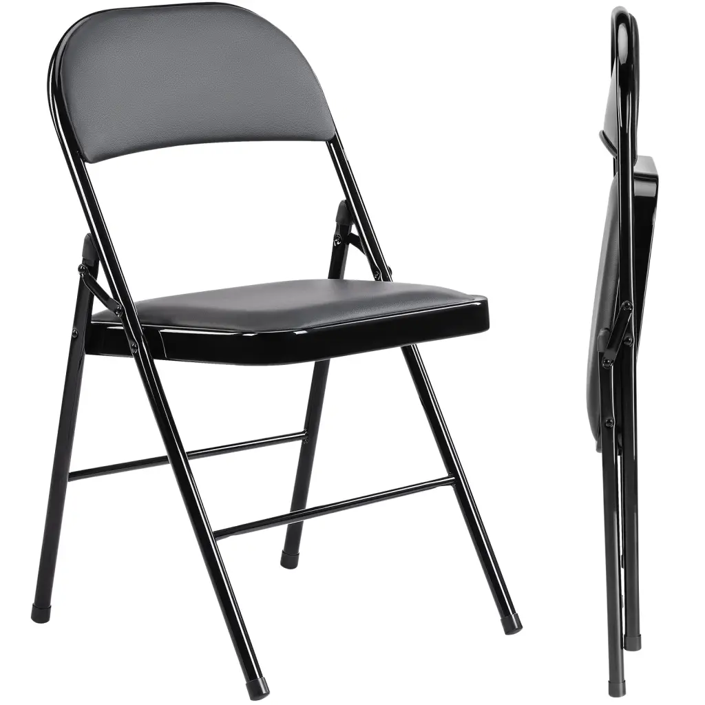2 Pack Leather Padded Folding Chairs Robust Metal Frame w2201