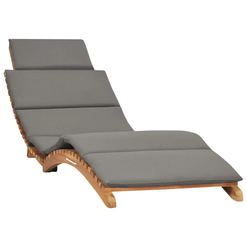 Folding Sun Lounger Dark Gray Cushion Solid Teak Wood Portable Pool Chair