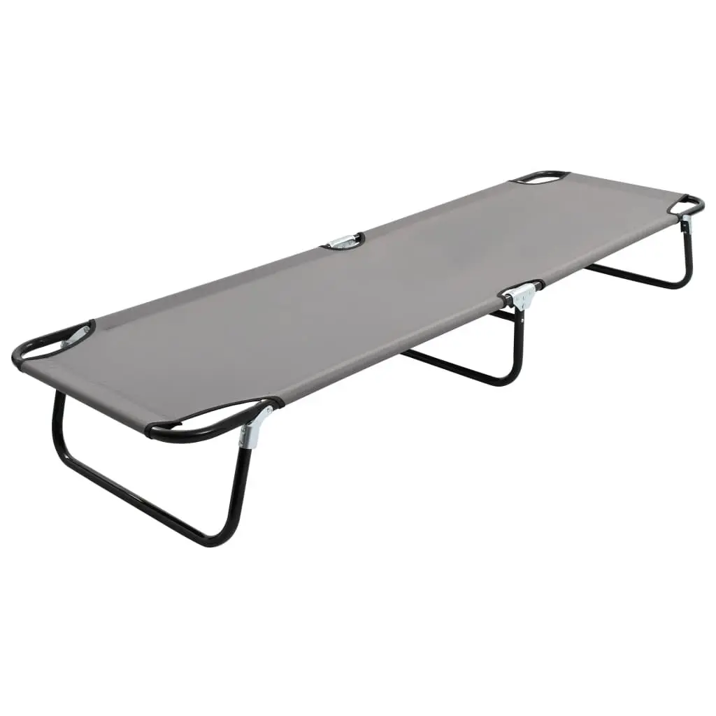 Folding Sun Lounger Gray Steel Portable Outdoor Reclining Chair
