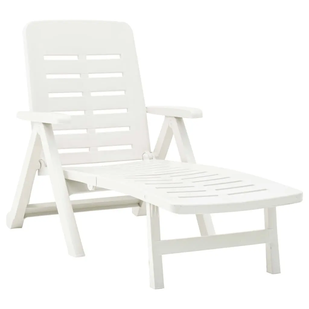 Folding Sun Lounger Plastic White Portable Outdoor Reclining Chair