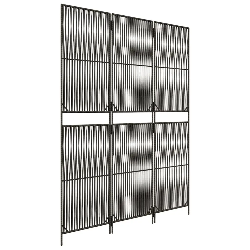 Room Divider 3 Panels Gray Poly Rattan Folding Screen Living Room