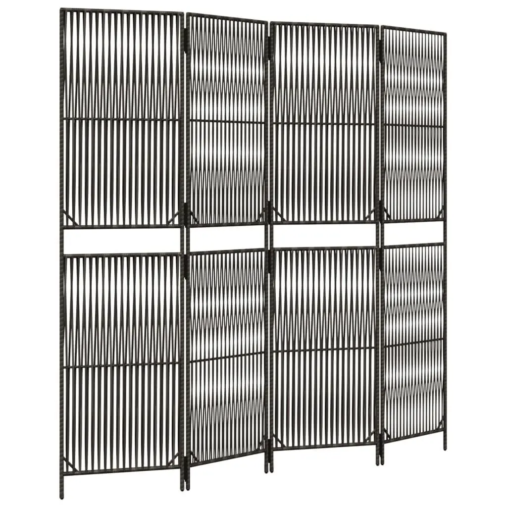 Room Divider 4 Panels Gray Poly Rattan Decorative Screen Bedroom