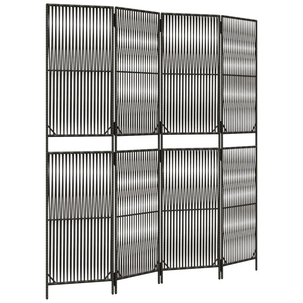 Room Divider 4 Panels Gray Poly Rattan Partition Wall Studio