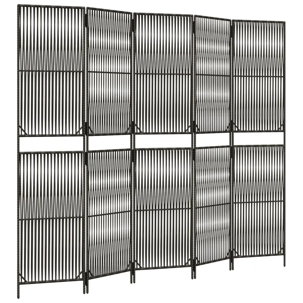Room Divider 5 Panels Gray Poly Rattan Decorative Partition Office