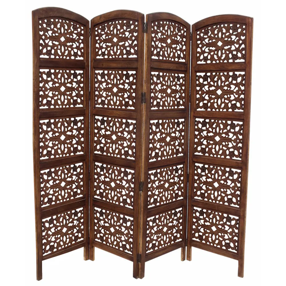 Handmade Collapsible 4-Panel Wooden Partition Screen Room Divider royal hampton