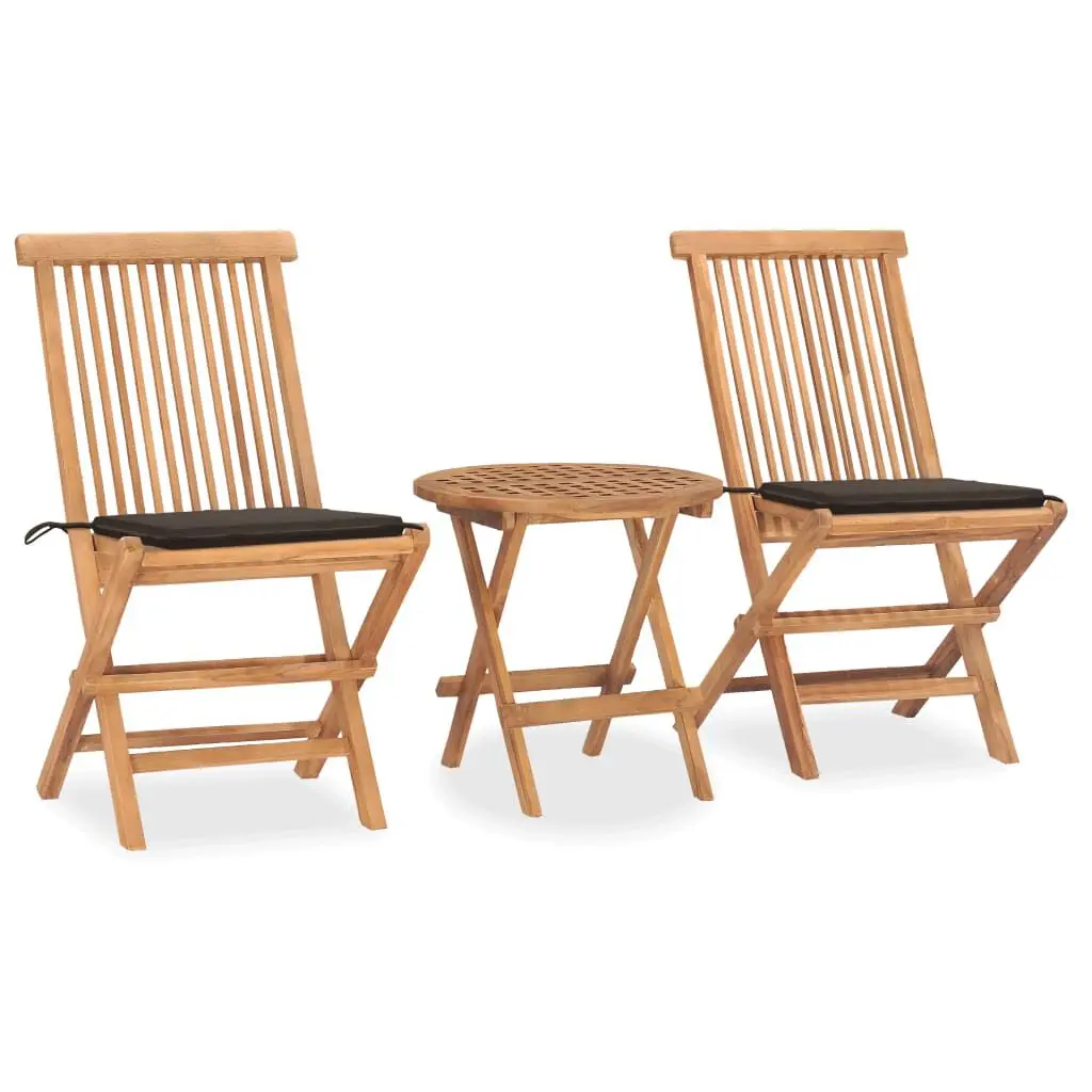 3 Piece Folding Patio Dining Set Cushion Solid Teak Wood Outdoor Furniture