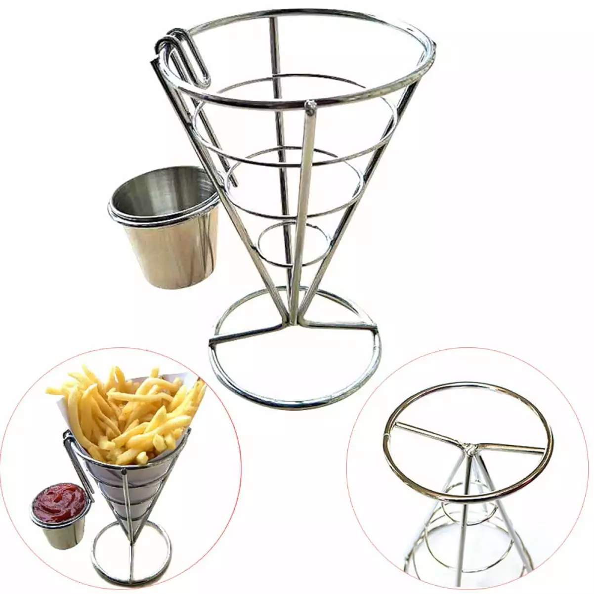 French Fries Holder Cone Metal Snack Display Rack Kitchen Restaurant Party