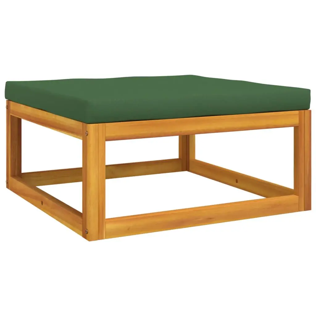 Patio Footrest Green Cushion Solid Wood Acacia Outdoor Lounge Furniture