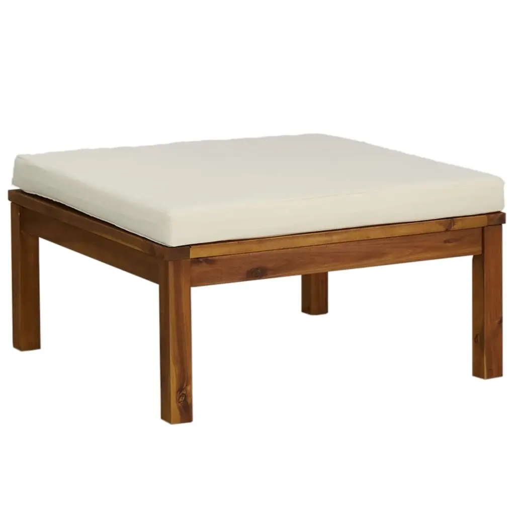 Footrest Cream White Cushion Solid Acacia Wood Home and Office