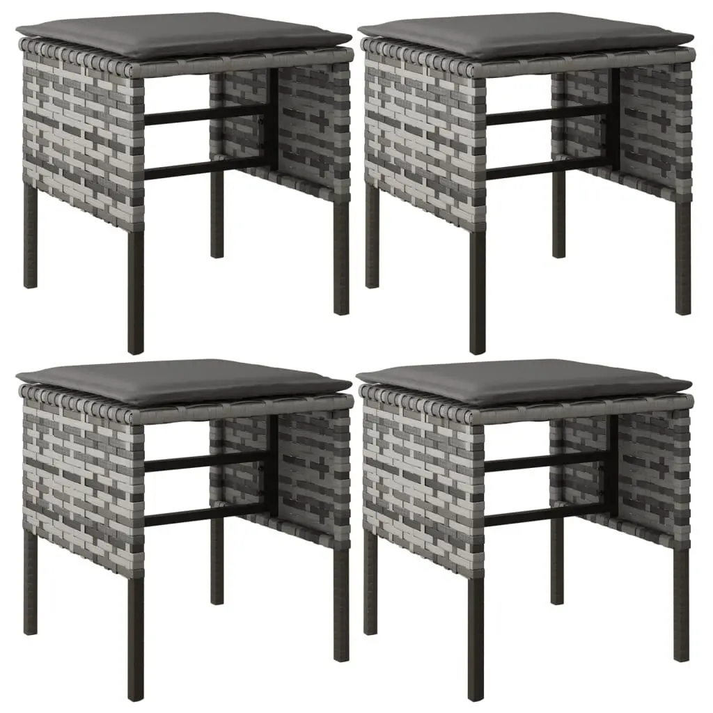 Patio Footstools Cushions 4 pcs Gray Poly Rattan Outdoor Furniture