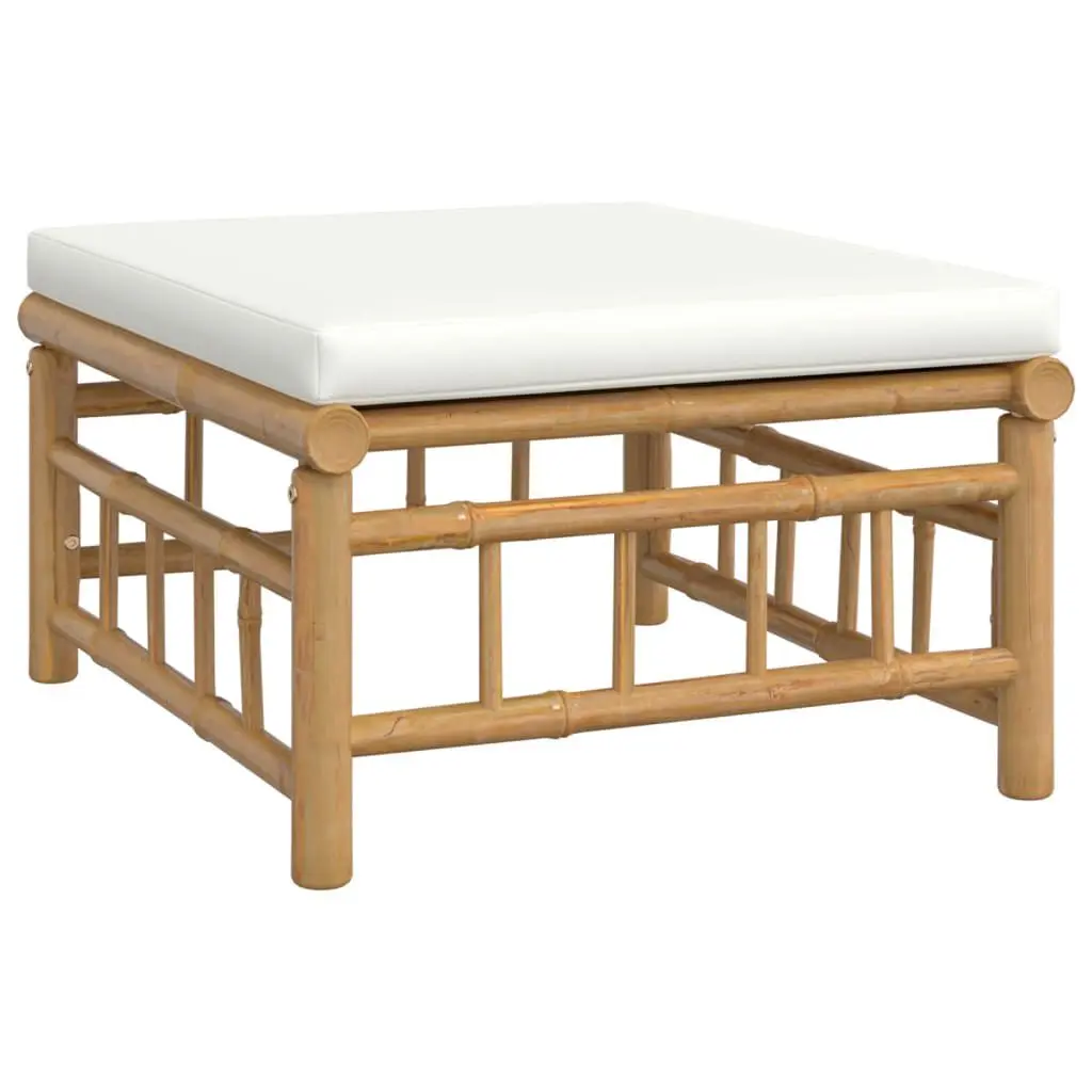 Patio Footstool Cream White Cushion Bamboo Outdoor Ottoman