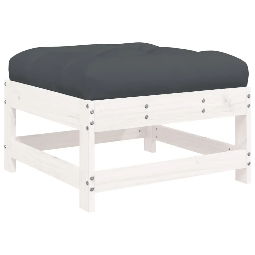 Patio Footstool Cushion White Solid Wood Pine Outdoor Furniture