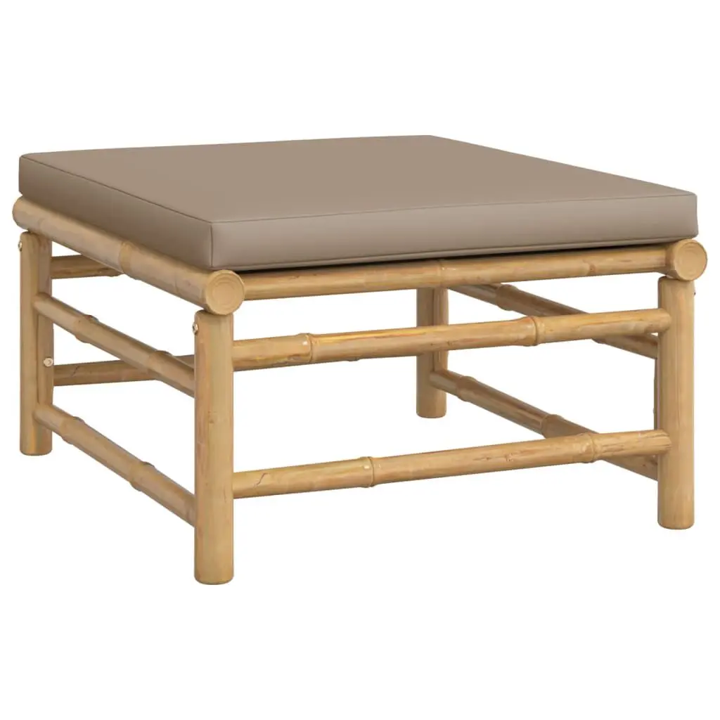 Patio Footstool Taupe Cushion Bamboo Outdoor Ottoman