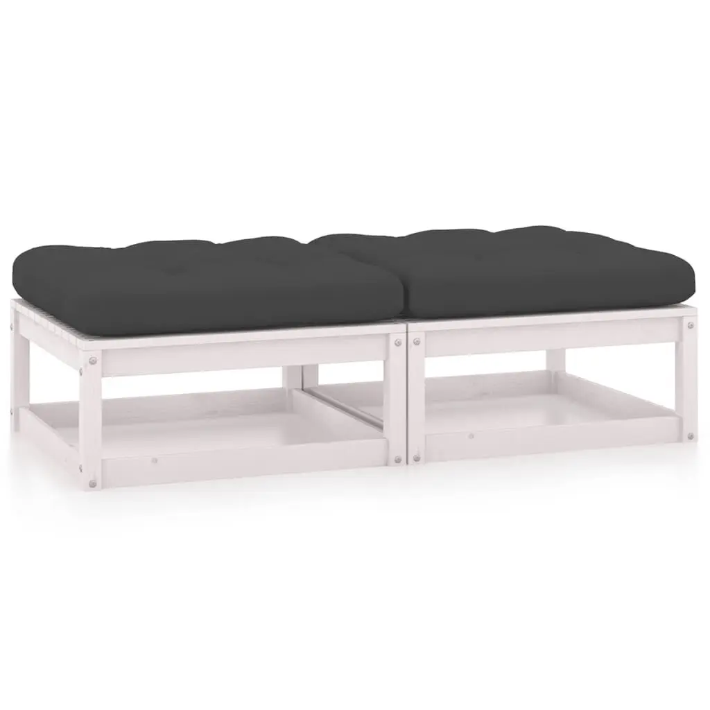 Patio Footstools Cushions 2 pcs Solid Wood Pine Outdoor Furniture