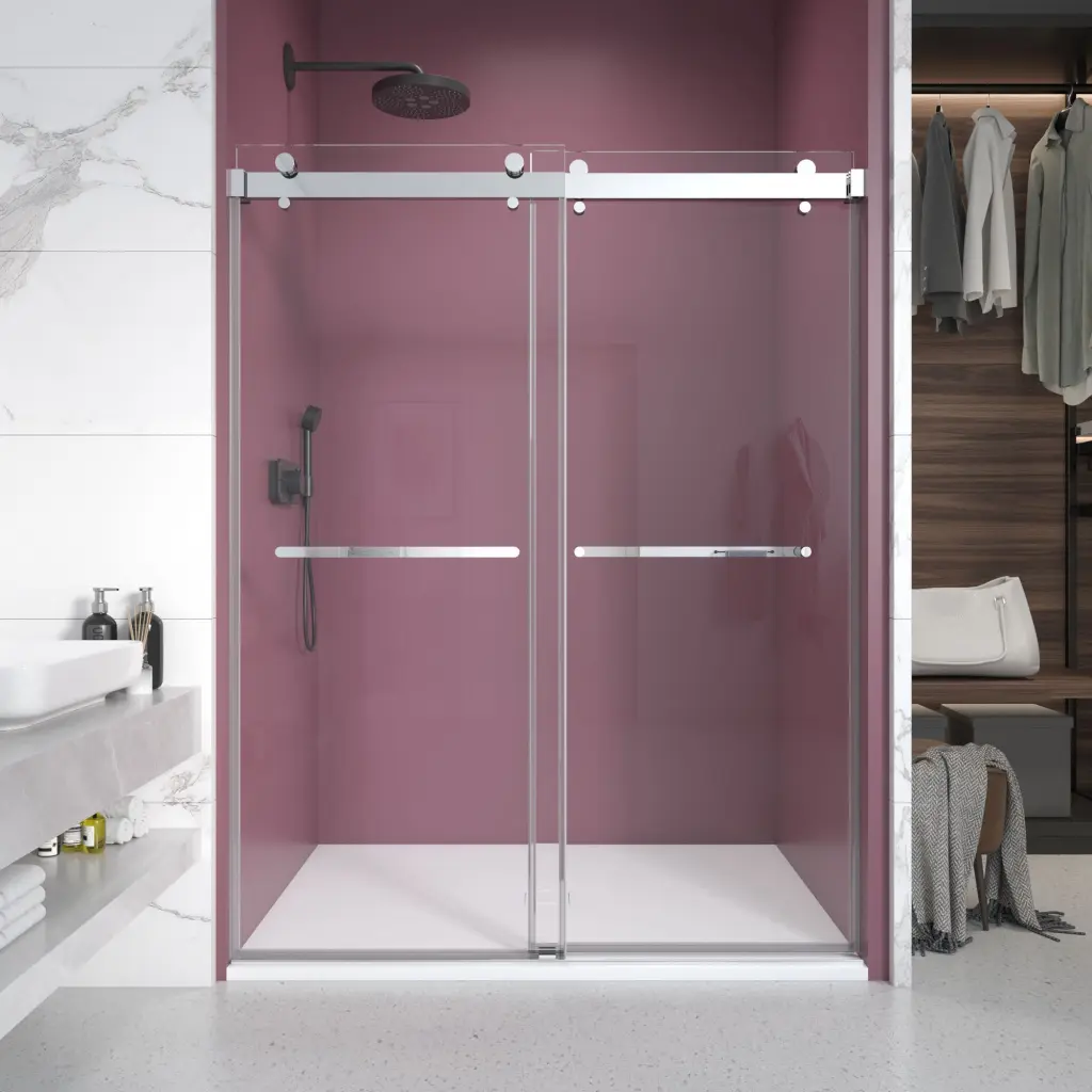 44x76 Inch Frameless Double Sliding Shower Door 3/8 Inch Glass innvonitiz showerdoor