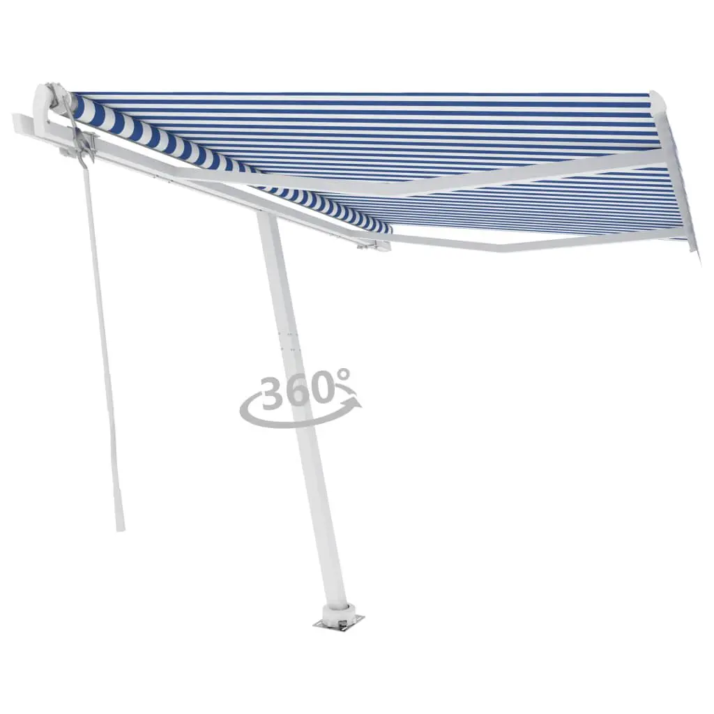 Freestanding Automatic Awning 118.1x98.4 Inches Blue and White Outdoor Shade