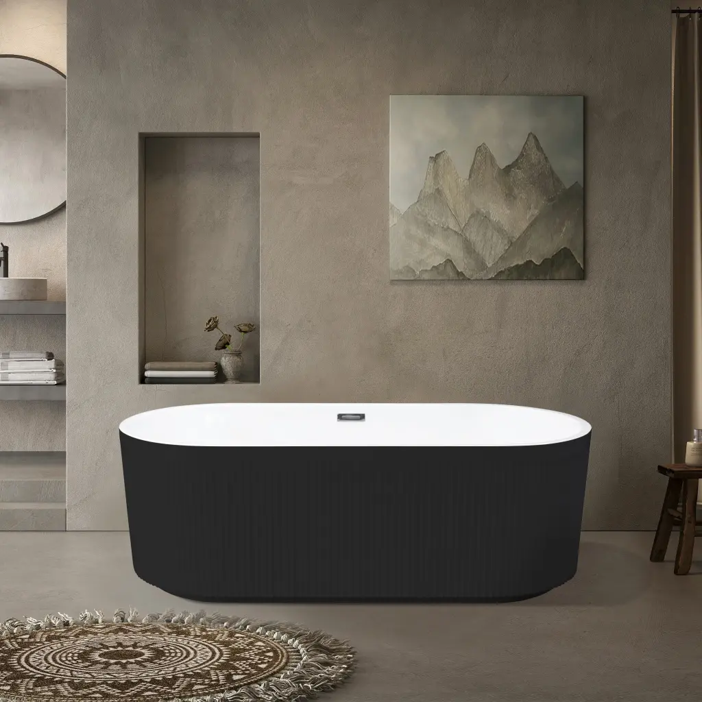 67" Acrylic Freestanding Bathtub Unique Pleated Design Spacious Soaking Tub bath factory