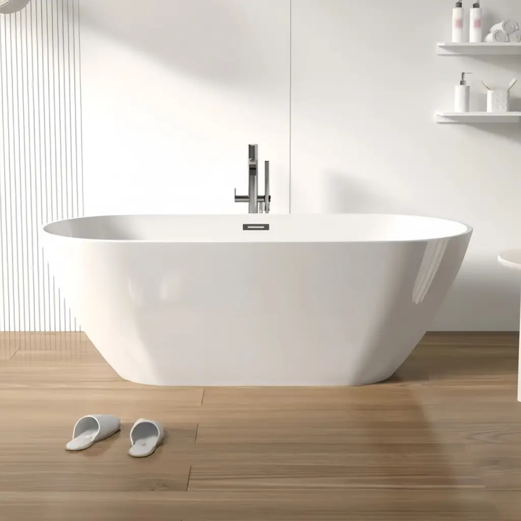 Freestanding Acrylic Soaking Bathtub Chrome Overflow and Drain Bathroom bathininc