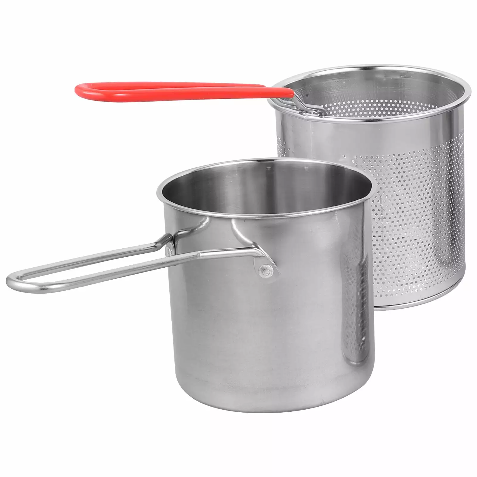 Eease Stainless Steel Fish Fryer Pot Binquireet and Drainer Rack Deep Frying 13x12x12cm