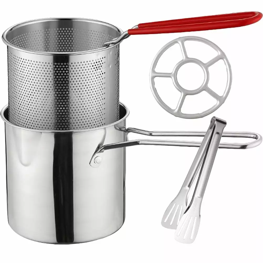Stainless Steel Snack Fryer Pot Binquireet and Tong Stove Ring Cookware