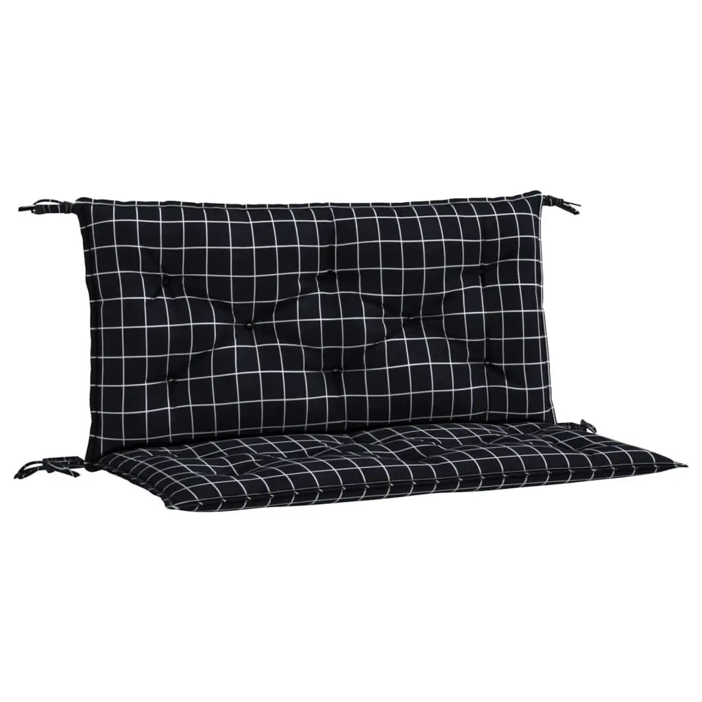 Black Check Pattern Garden Bench Cushions 2 Pieces 39.4 Inches Waterproof Fabric
