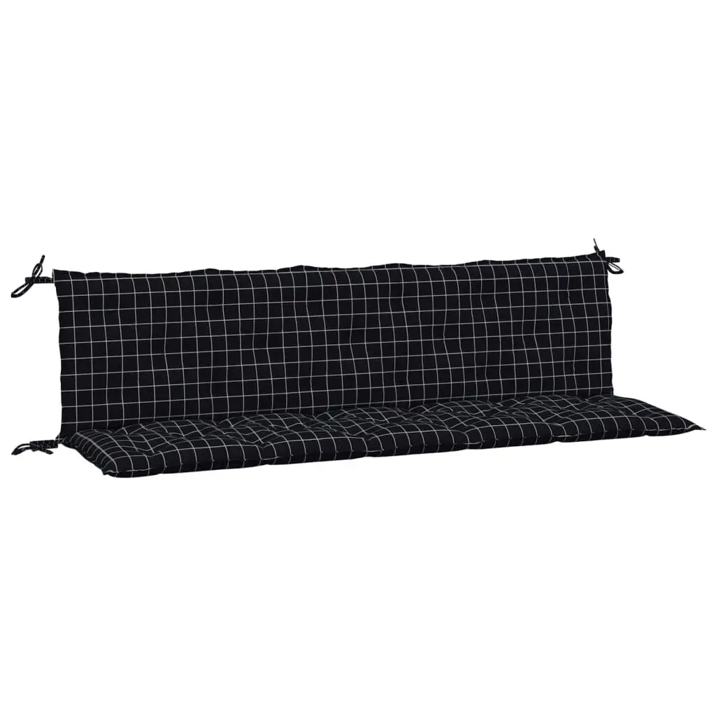 Black Check Pattern Oxford Fabric Garden Bench Cushions 2 Pieces Heavy Duty