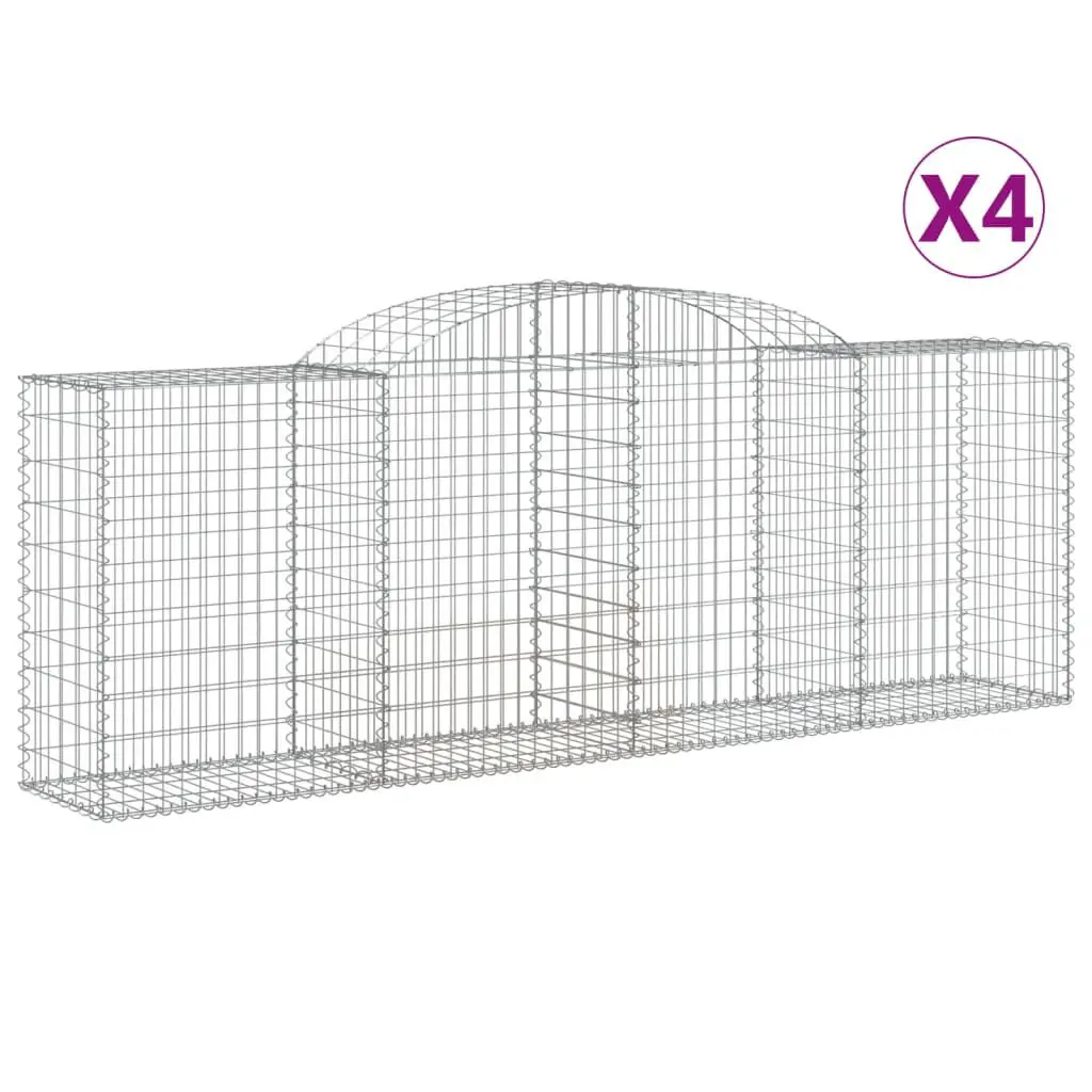 4 Pack Arched Gabion Binquireets 118.1x19.7x39.4/47.2 Inch Galvanized Iron Garden Fence Panels