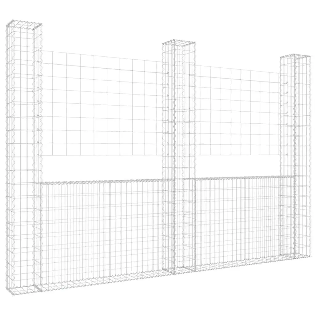 U-Shape Gabion Binquireet 3 Posts Iron 102.4 x 7.9 x 78.7 Inches Outdoor Fence