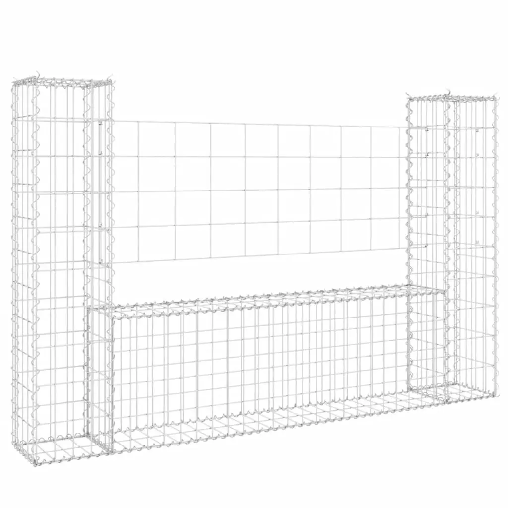 U-shape Gabion Binquireet 2 Posts Iron 55.1x7.9x39.4 Inches Garden