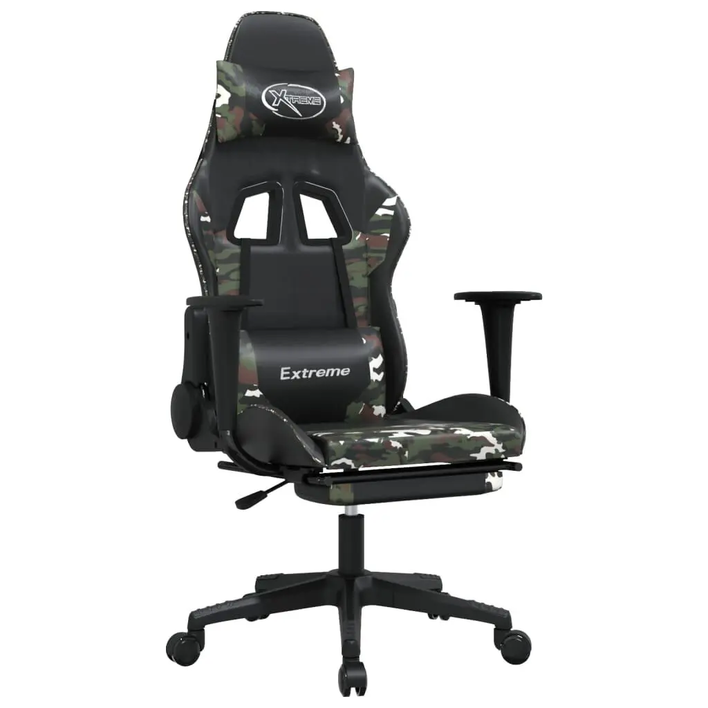 Black and Camouflage Faux Leather Gaming Chair Footrest