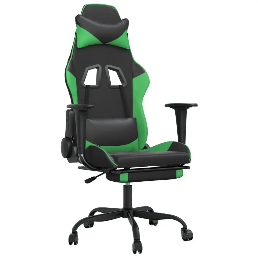 Black and Green Faux Leather Gaming Chair Footrest Ergonomic Office Chair