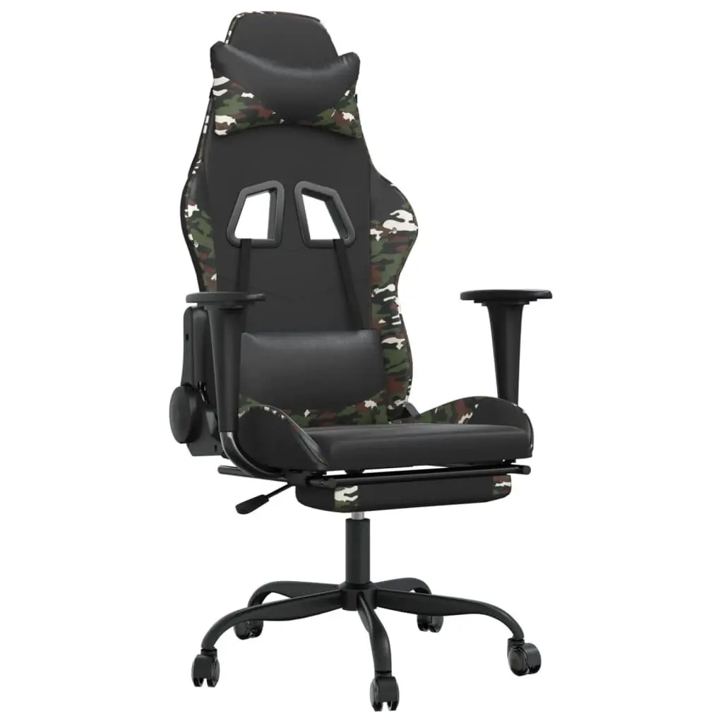 Gaming Chair Footrest Black Camouflage Faux Leather Ergonomic Chair