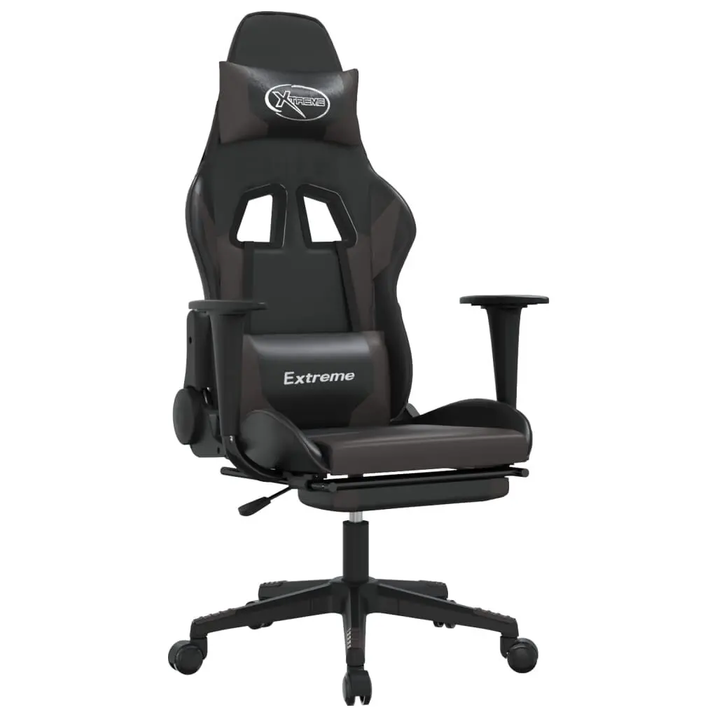 Gaming Chair Footrest Black and Gray Faux Leather Ergonomic Office Chair