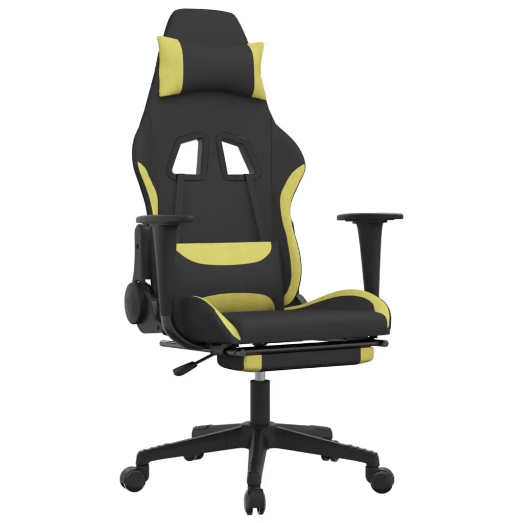 Gaming Chair Footrest Black and Light Green Fabric Ergonomic Computer Chair