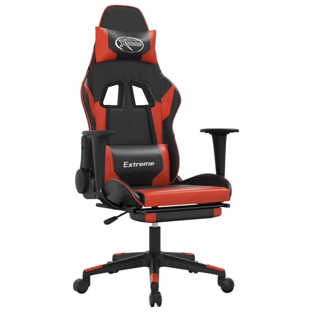 Gaming Chair Footrest Black and Red Faux Leather Ergonomic Office Chair