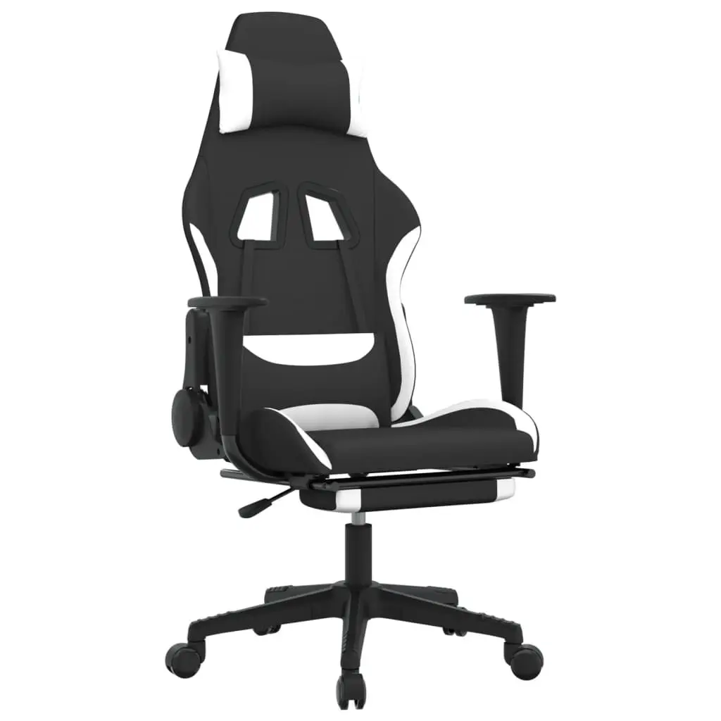 Gaming Chair Footrest Black and White Fabric Ergonomic Office Chair