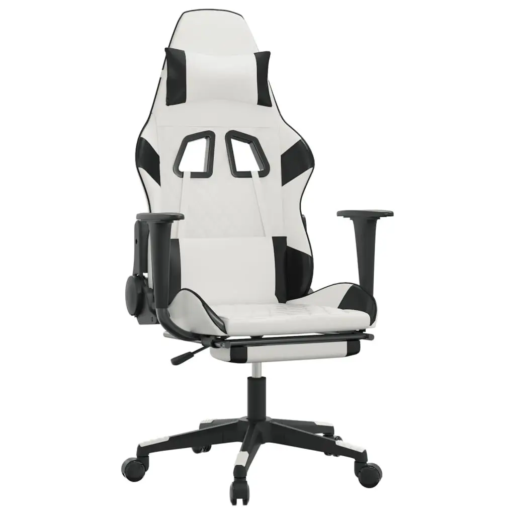 Gaming Chair Footrest White and Black Faux Leather Ergonomic Office Chair