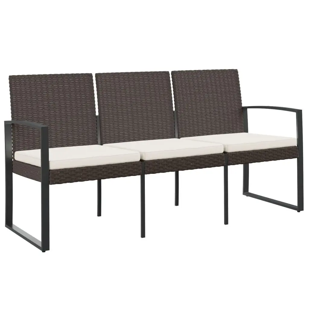 3-Seater Patio Bench Cushions Brown PP Rattan Outdoor Garden Furniture