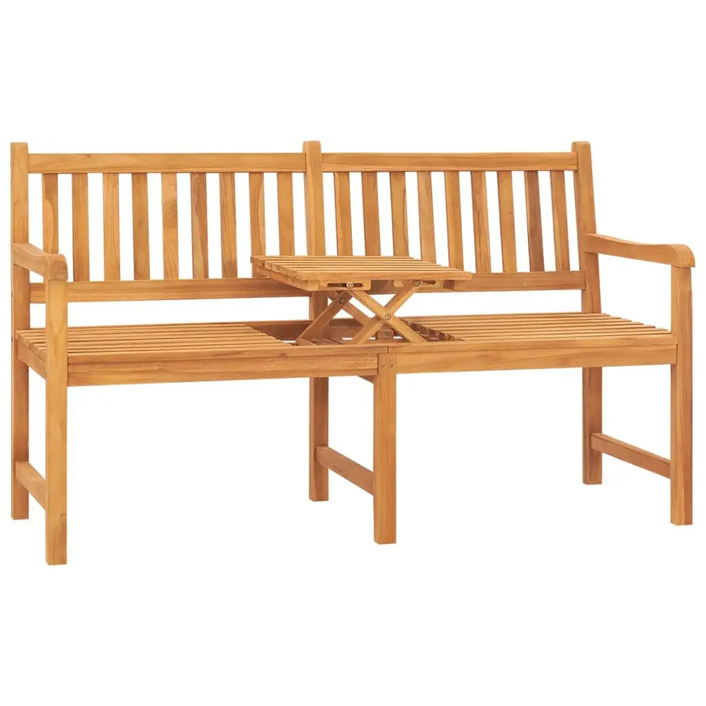 59.1 Inch 3-Seater Patio Bench Table Solid Teak Wood Outdoor Garden Furniture