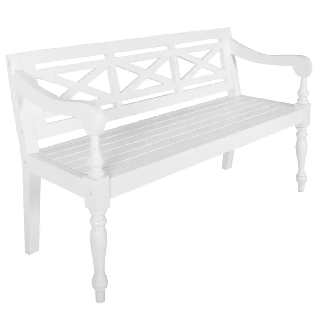 Batavia Bench 53.5 Inches Solid Mahogany Wood White Outdoor Garden Bench